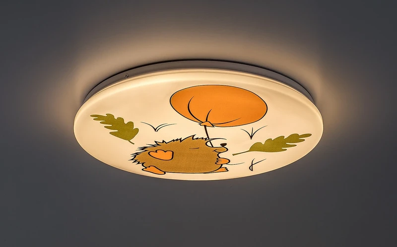 Hedgy – LED детски плафон в бяло с многоцветен таралеж, Ø375мм, 24W, 3000K