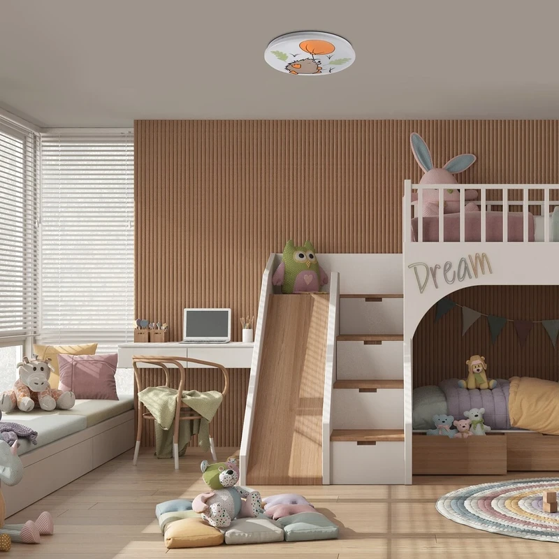 Hedgy – LED детски плафон в бяло с многоцветен таралеж, Ø375мм, 24W, 3000K