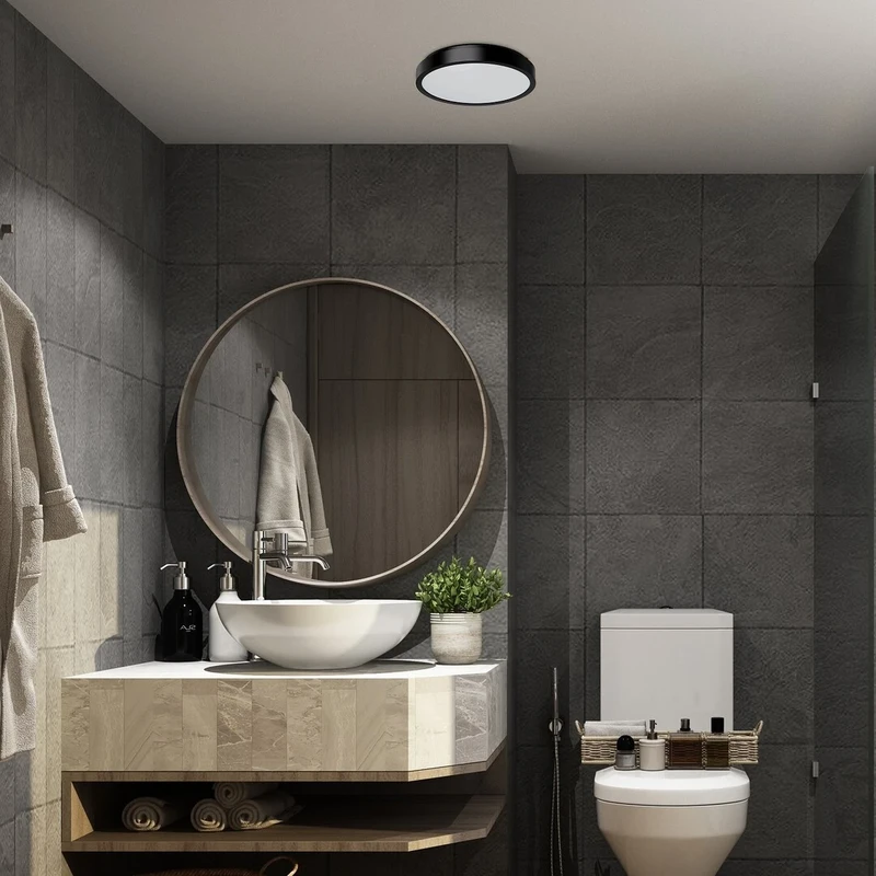 Samira – LED плафон за баня в черно/бяло, Ø250мм, 18W, 4000K, IP44