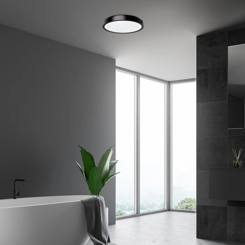 Samira – LED плафон за баня в черно/бяло, Ø350мм, 36W, 4000K, IP44
