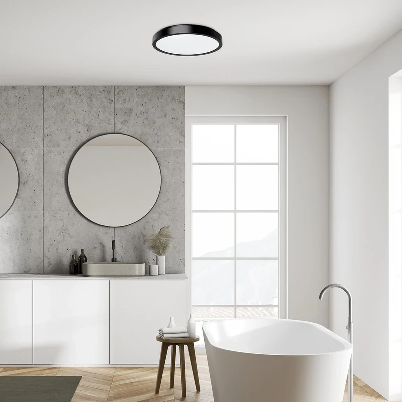 Samira – LED плафон за баня в черно/бяло, Ø420мм, 48W, 4000K, IP44