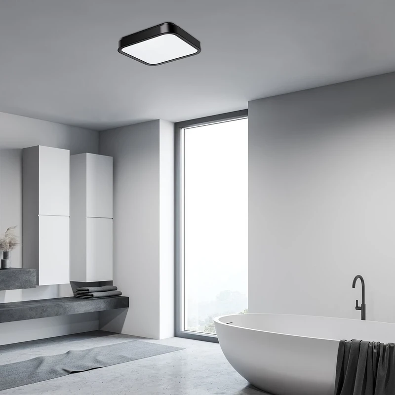 Samira – LED плафон за баня в черно/бяло, 420×420мм, 48W, 4000K, IP44