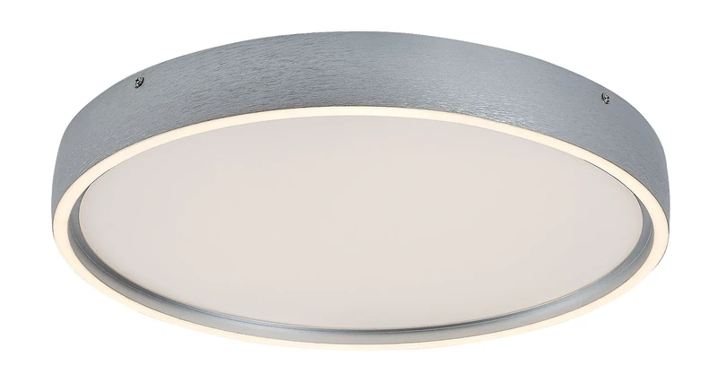 LED плафони Dewson – LED плафон в матиран алуминий с бял абажур, Ø450мм, 37W, 3000K
