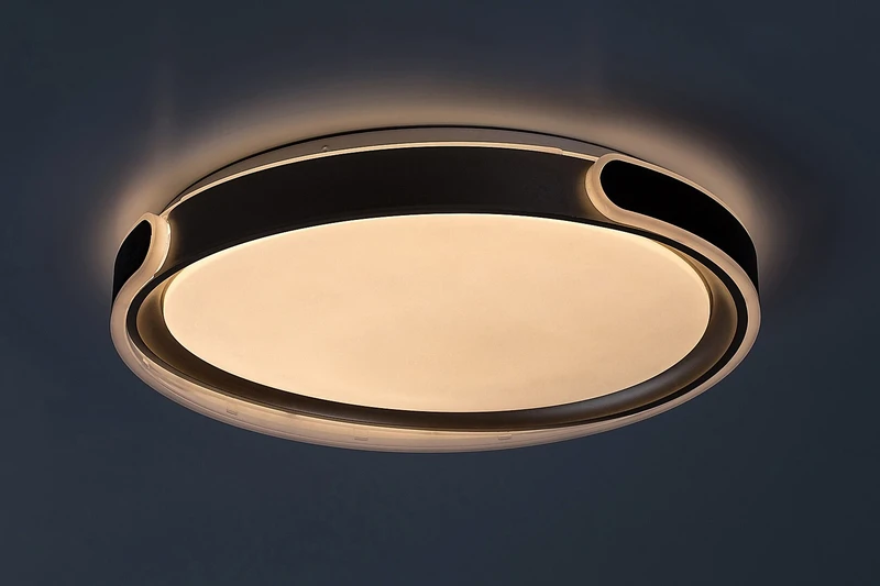 Jindri – LED плафон в черно/златно с бял абажур, Ø500мм, 48W, 3000-6500K