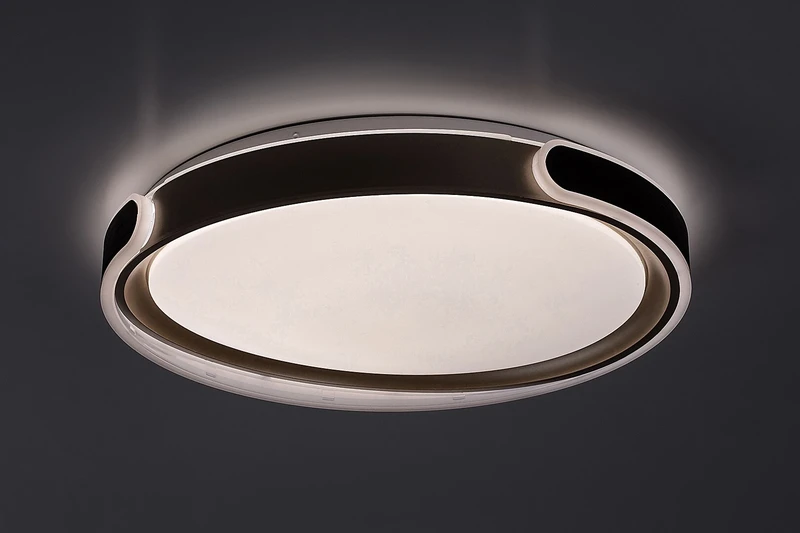 Jindri – LED плафон в черно/златно с бял абажур, Ø500мм, 48W, 3000-6500K