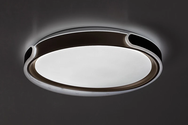 Jindri – LED плафон в черно/златно с бял абажур, Ø500мм, 48W, 3000-6500K