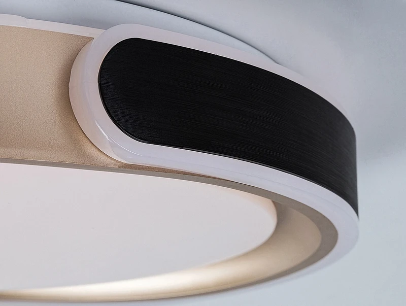 Jindri – LED плафон в черно/златно с бял абажур, Ø500мм, 48W, 3000-6500K
