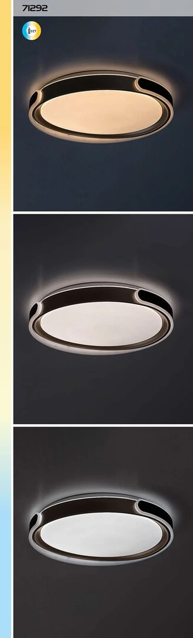 Jindri – LED плафон в черно/златно с бял абажур, Ø500мм, 48W, 3000-6500K
