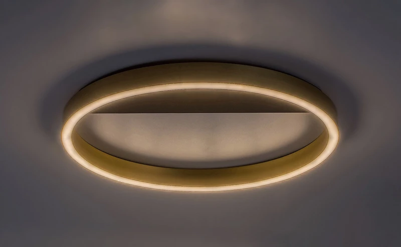 Thric – LED плафон в черно/злато с бял абажур, Ø400мм, 20W, 3000K