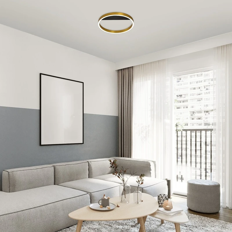 Thric – LED плафон в черно/злато с бял абажур, Ø400мм, 20W, 3000K
