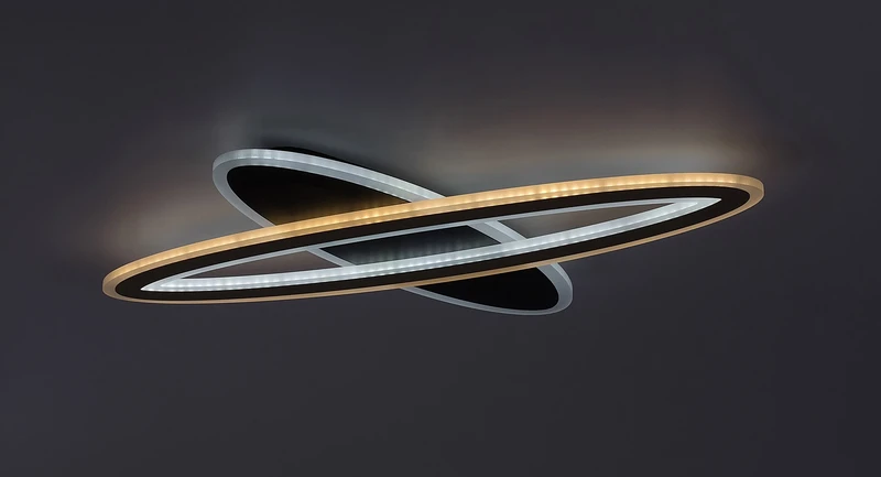 Taneli2 – LED плафон в черно/злато с бял акрилен абажур, Ø700мм, 70W, 3000-6000K