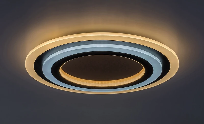 Taneli2 – LED плафон в черно/златно с бял акрил, Ø450мм, 56W, 3000-6000K