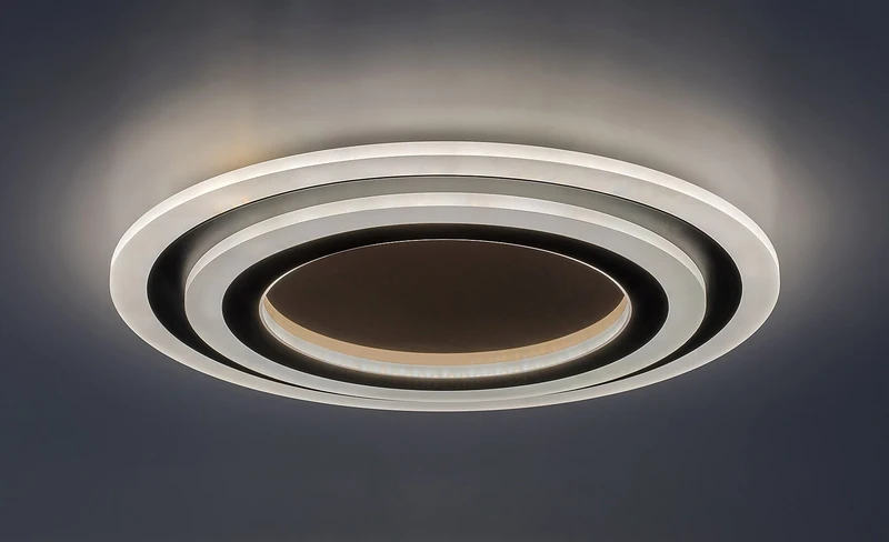 Taneli2 – LED плафон в черно/златно с бял акрил, Ø450мм, 56W, 3000-6000K