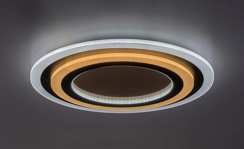 Taneli2 – LED плафон в черно/златно с бял акрил, Ø450мм, 56W, 3000-6000K