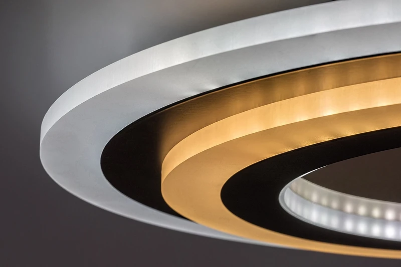 Taneli2 – LED плафон в черно/златно с бял акрил, Ø450мм, 56W, 3000-6000K