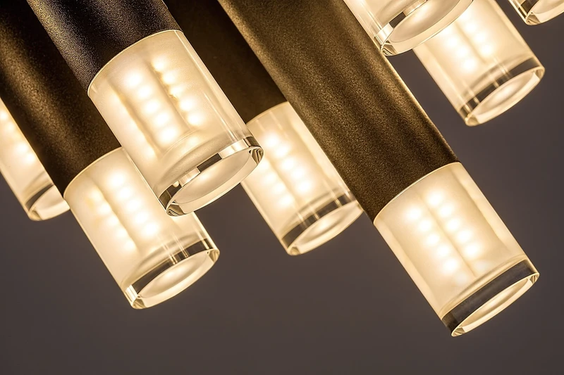 Ramira – модерен LED плафон в черно с прозрачен акрил, Ø340мм, 13×G9