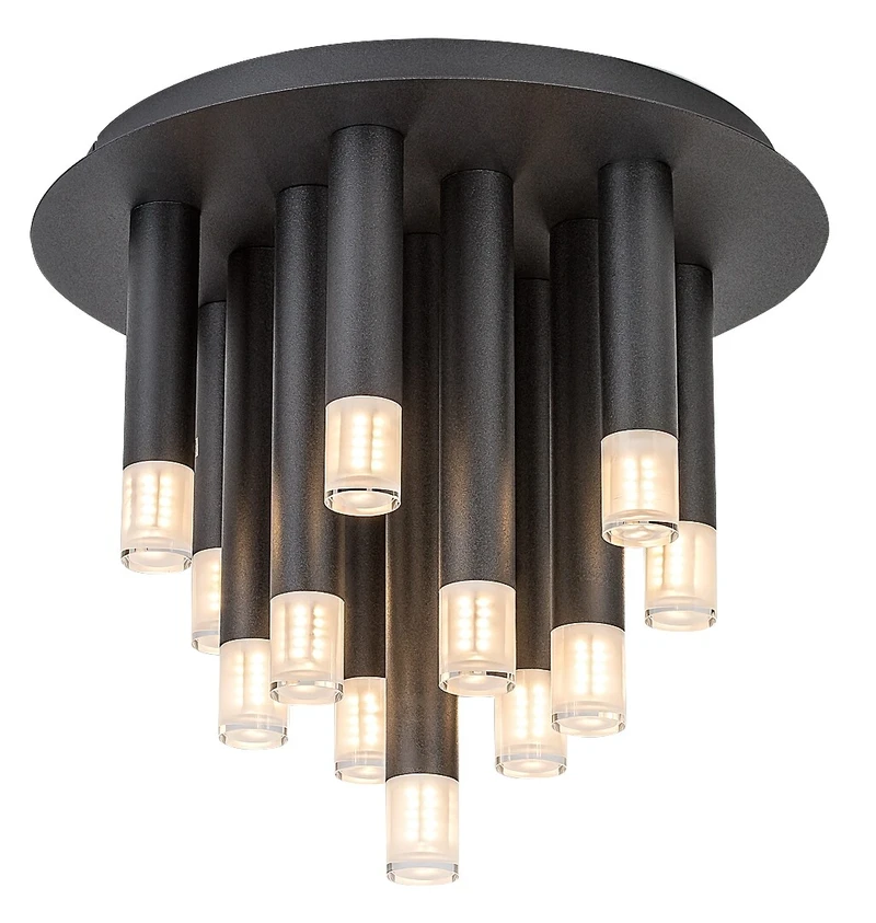 LED плафони Ramira – модерен LED плафон в черно с прозрачен акрил, Ø340мм, 13×G9