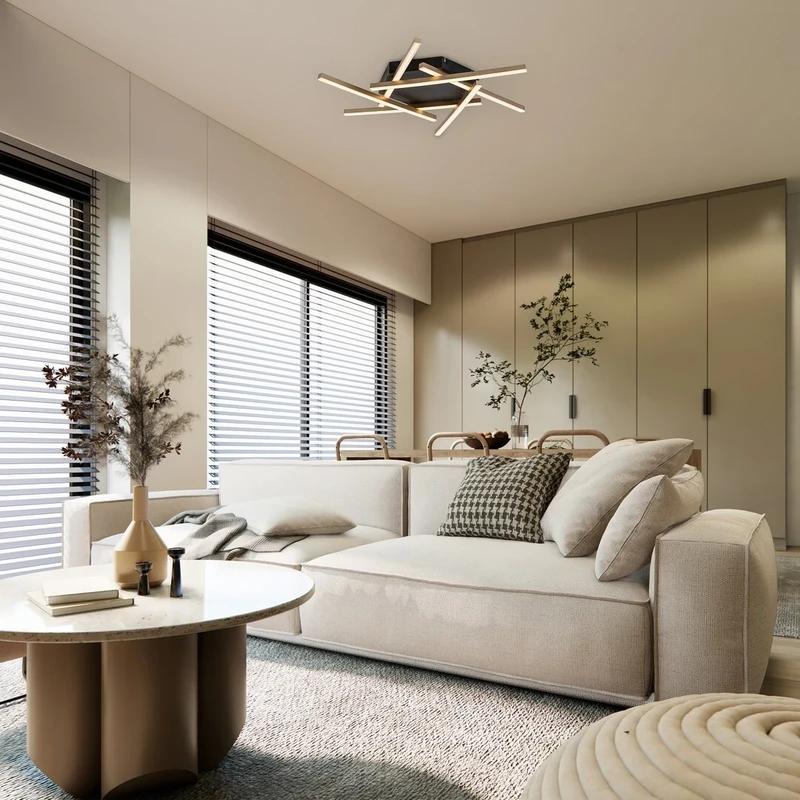 Severine – LED плафон в черно/злато с бял абажур, 600×600мм, 40W, 3000K