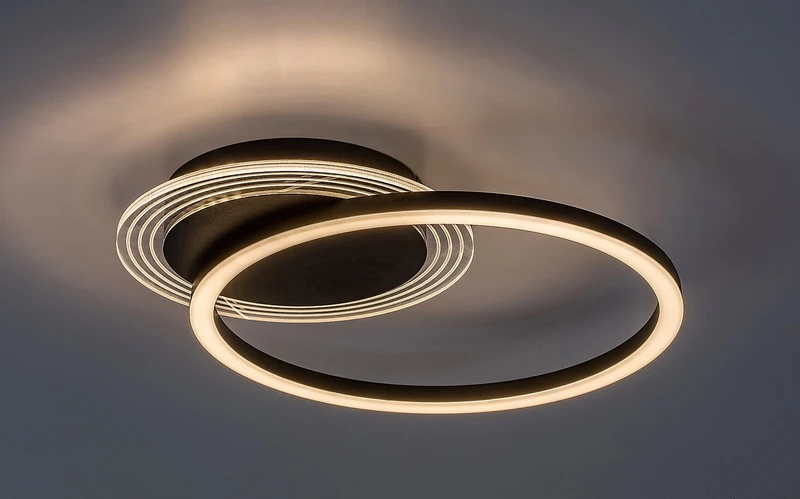 Kerstin – LED плафон в черно с бял акрилен абажур, Ø400мм, 24W, 3000K