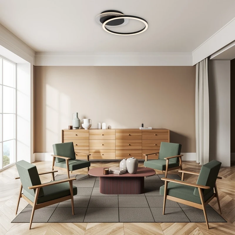 Kerstin – LED плафон в черно с бял акрилен абажур, Ø400мм, 24W, 3000K