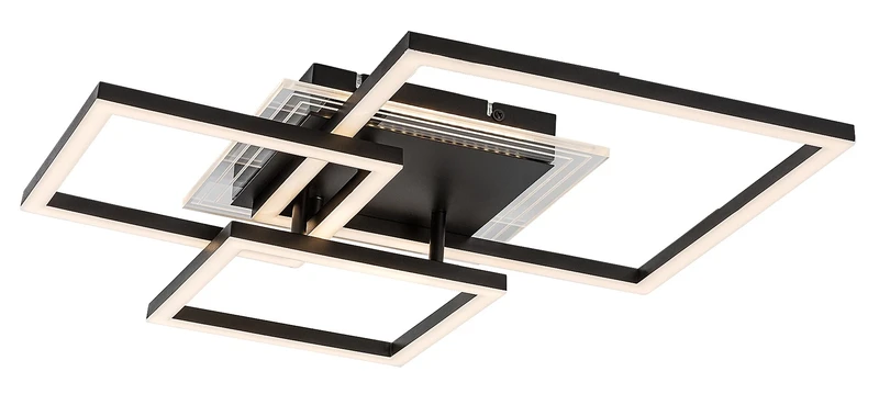 LED плафони Ottavia – LED плафон в черно с бял акрилен абажур, 500×500мм, 40W, 3000K