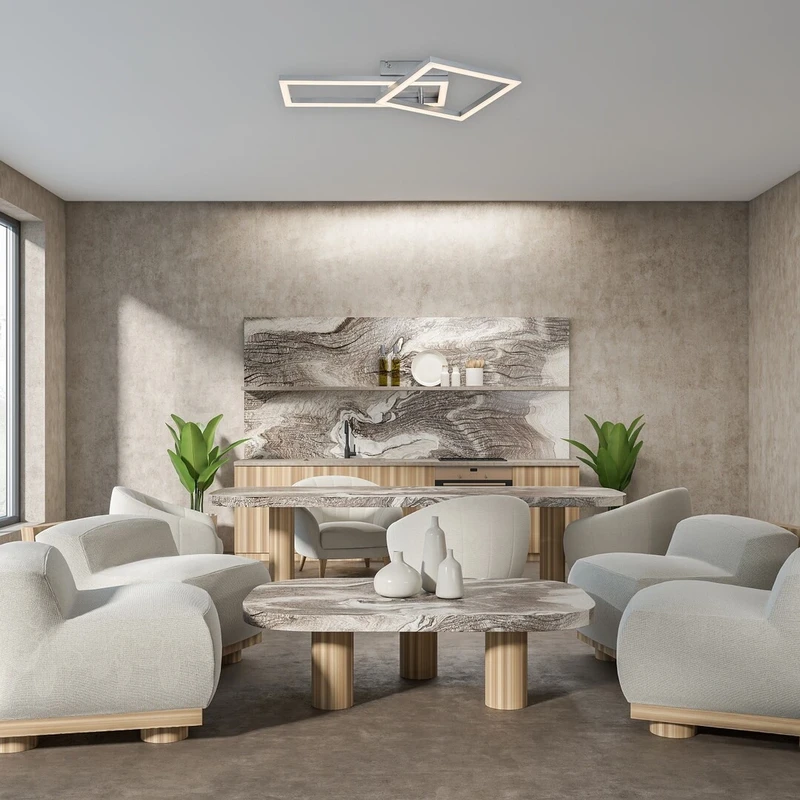 Ellinor – LED плафон в хром с бял абажур, 500×300мм, 24W, 3000K