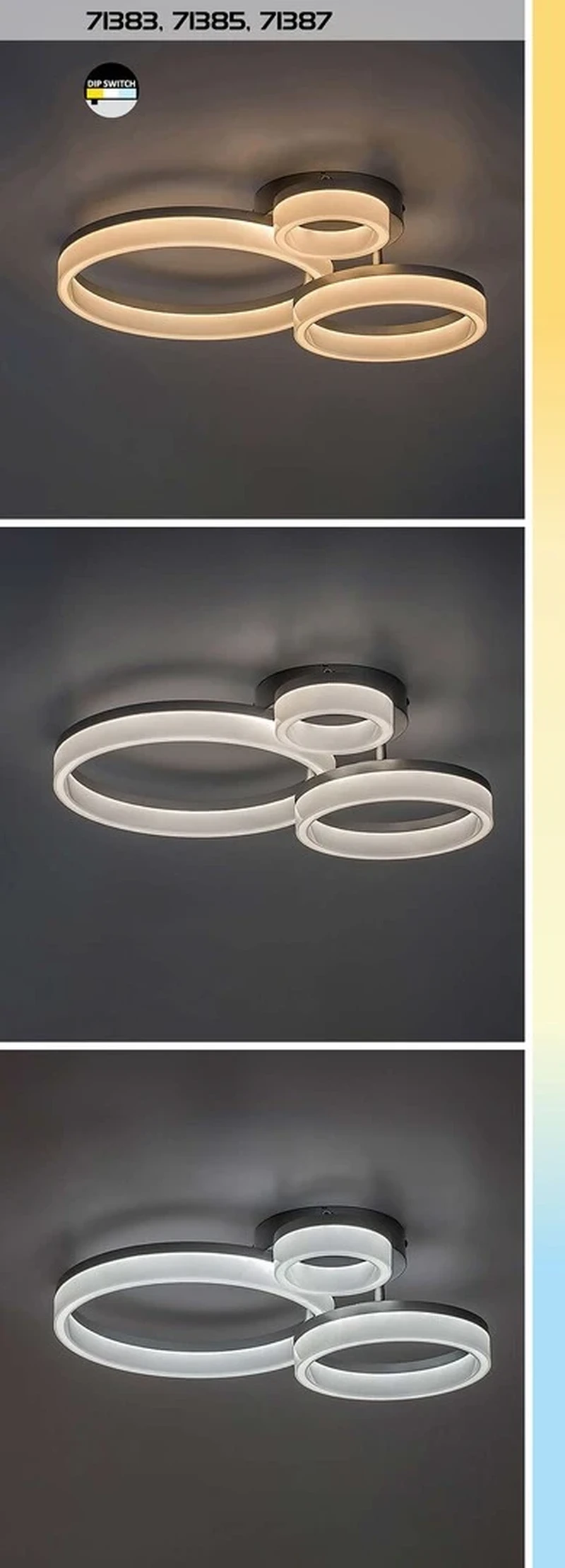Amilia – LED плафон в хром с бели рингове, 510×380мм, 24W, 3000-6500K