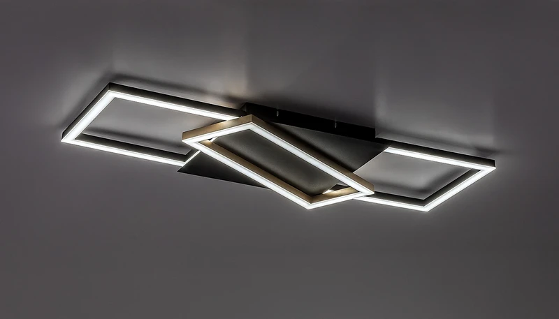 Kitlee – LED плафон в черно/златно с бял абажур, 660×290мм, 40W, 3000-6500K