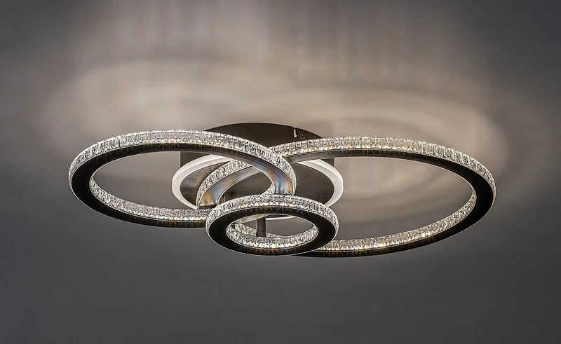 Maziar – LED плафон с три пръстена в черно/бяло, 520×350мм, 40W, 3000-6500K