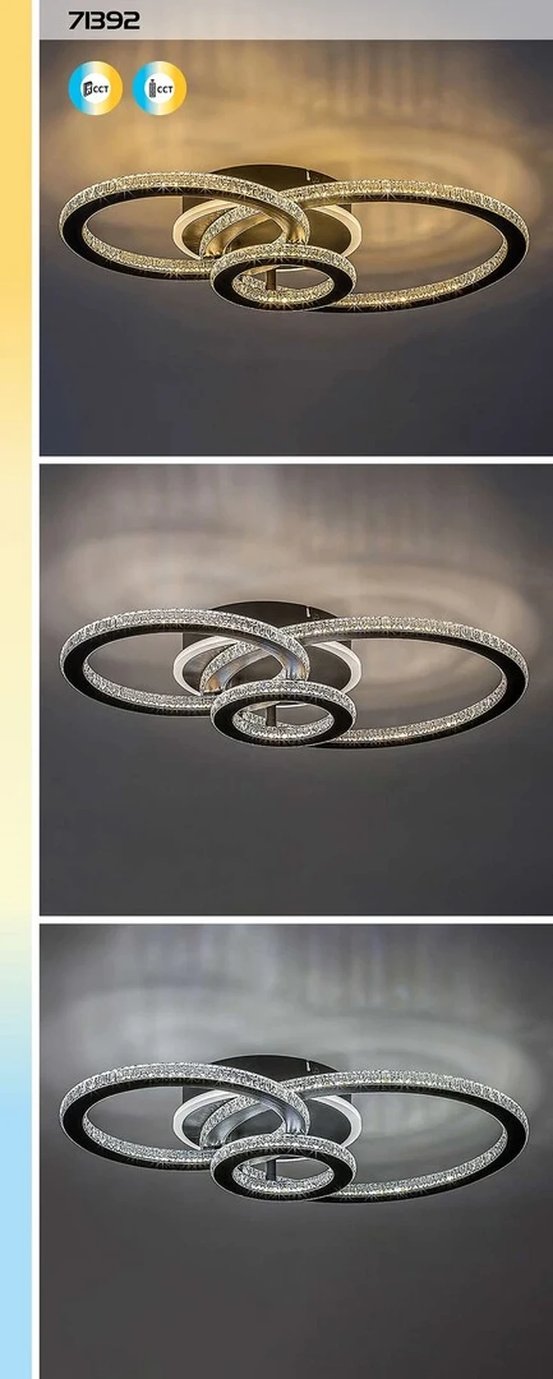 Maziar – LED плафон с три пръстена в черно/бяло, 520×350мм, 40W, 3000-6500K