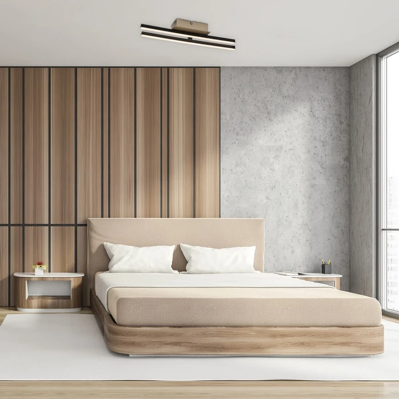 Demir – LED плафон в черно/злато с бял абажур, 410мм, 16W, 4000K