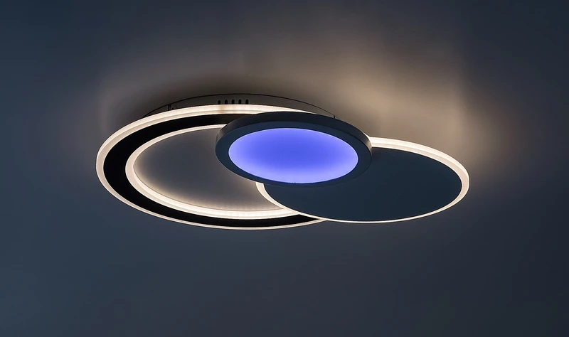 Stavros – LED плафон в черно с бял абажур, 580×400мм, 40W, 3000-6500K, RGB