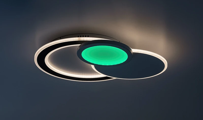 Stavros – LED плафон в черно с бял абажур, 580×400мм, 40W, 3000-6500K, RGB