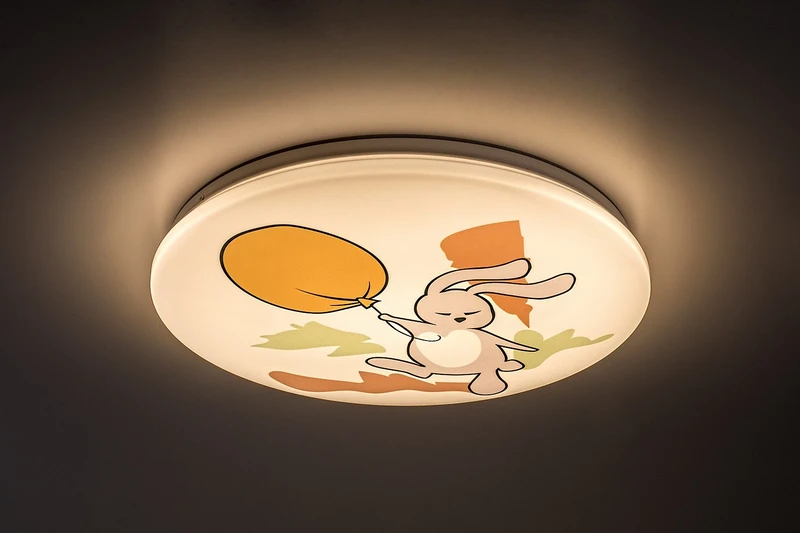 Hopply – LED детски плафон в бяло с цветен абажур, Ø375мм, 24W, 3000K