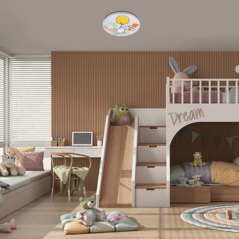 Hopply – LED детски плафон в бяло с цветен абажур, Ø375мм, 24W, 3000K