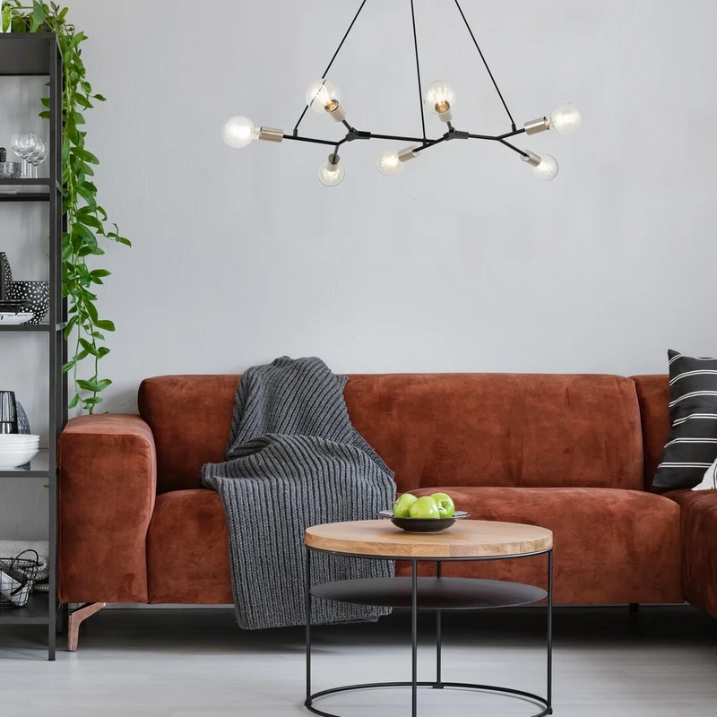 Branwen – индустриален пендел 7×E27 в черен мат и сатен хром, 910×500мм