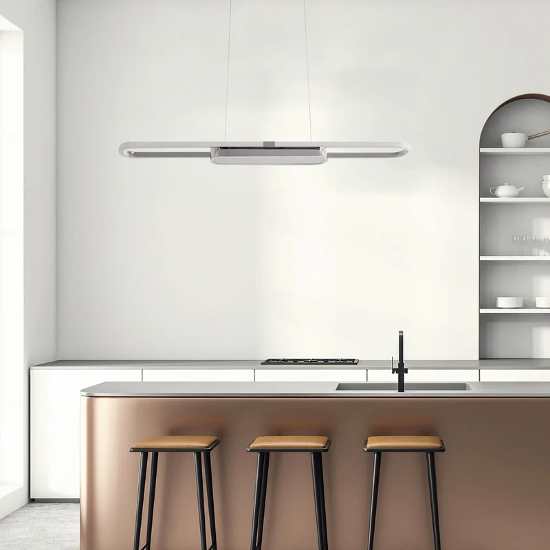 Contessa – LED пендел за кухня в хром с бял абажур, 1000мм, 48W, 4000K
