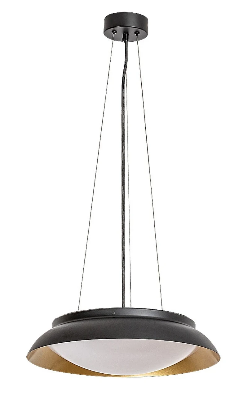 Hafsa – LED пендел в черно/златно с бял абажур, Ø400мм, 24W, 3000K