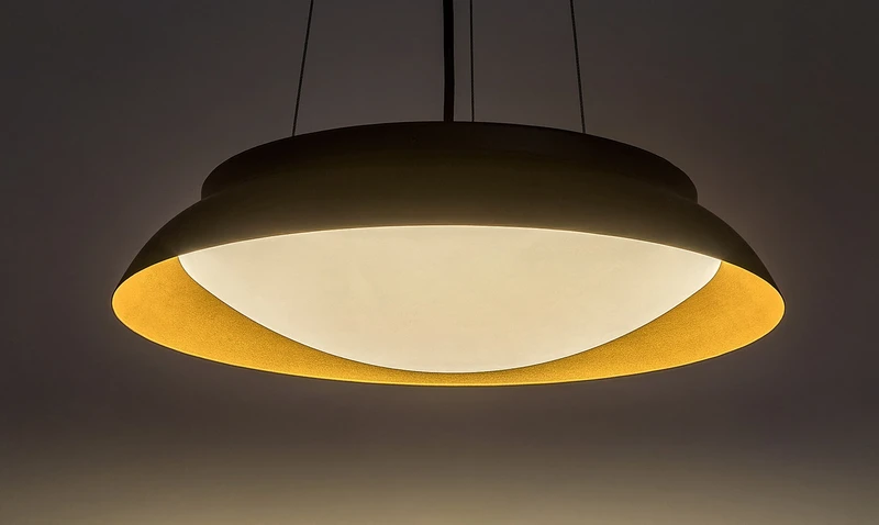 Hafsa – LED пендел в черно/златно с бял абажур, Ø400мм, 24W, 3000K