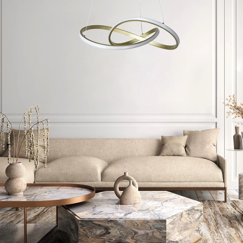 Castiel – LED пендел в златисто с бял силиконов абажур, Ø560мм, 36W, 3000K