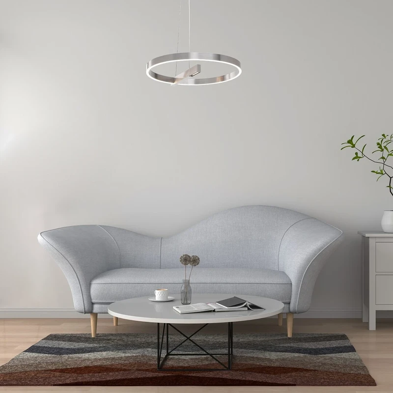 Thrac – LED пендел в шлайфан алуминий с бял силиконов абажур, Ø800мм, 40W, 4000K