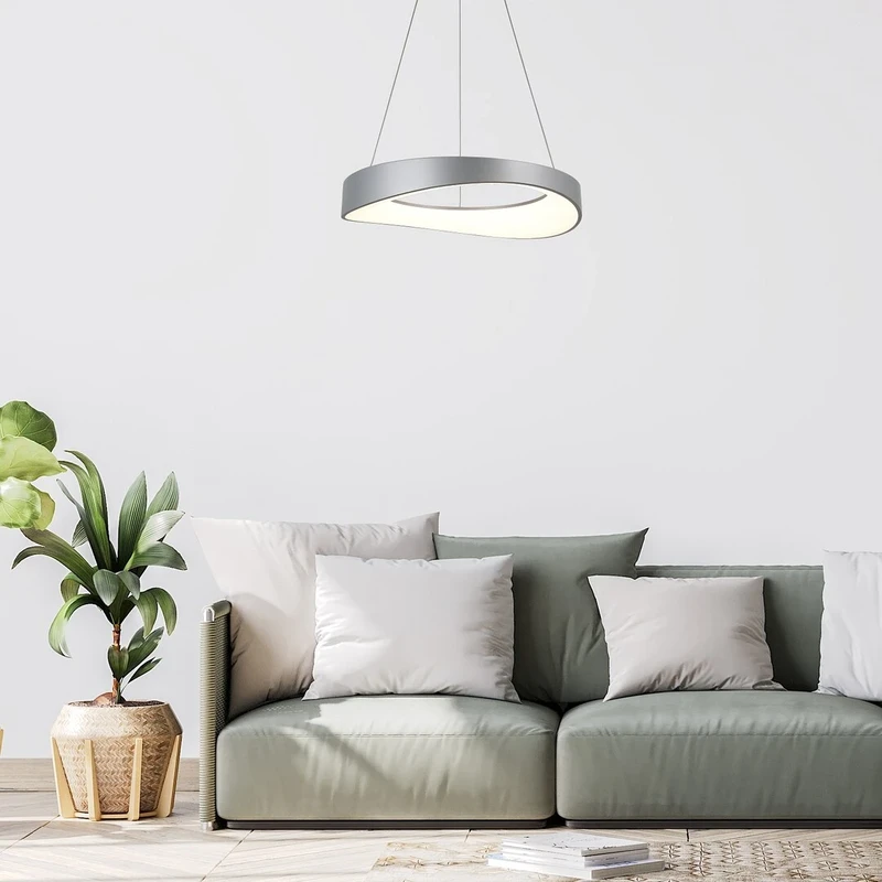 Iliana – LED пендел в сребристо с бял акрилен абажур, Ø520мм, 56W, 3000K