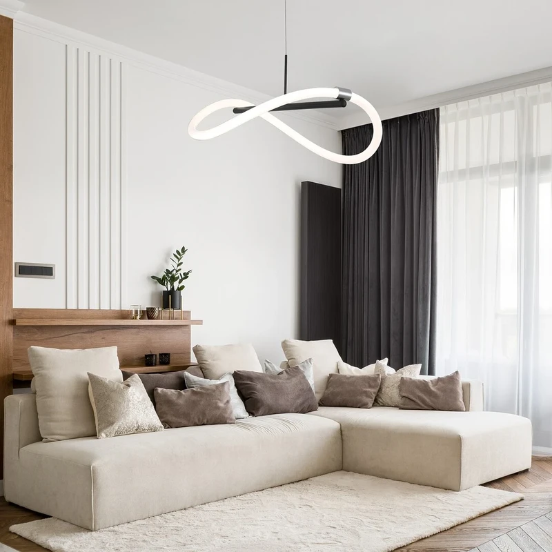 Serena – LED пендел в черно с бял акрилен абажур, Ø450мм, 15W, 4000K