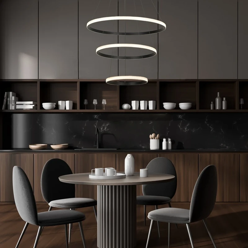 Grete – LED пендел в черно с бели акрилни абажури, Ø800мм, 100W, 3000K