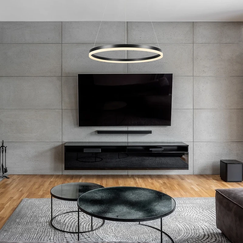 Isaure – LED пендел в черно с бял акрилен абажур, Ø800мм, 45W, 3000-6500K