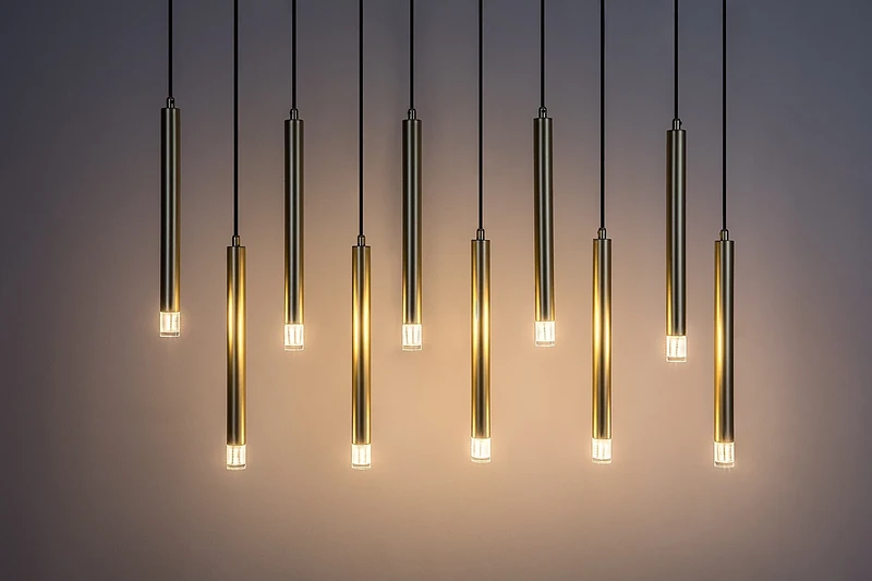 Ramira – LED пендел в златно с прозрачен акрил, 960мм, 10×G9, IP20