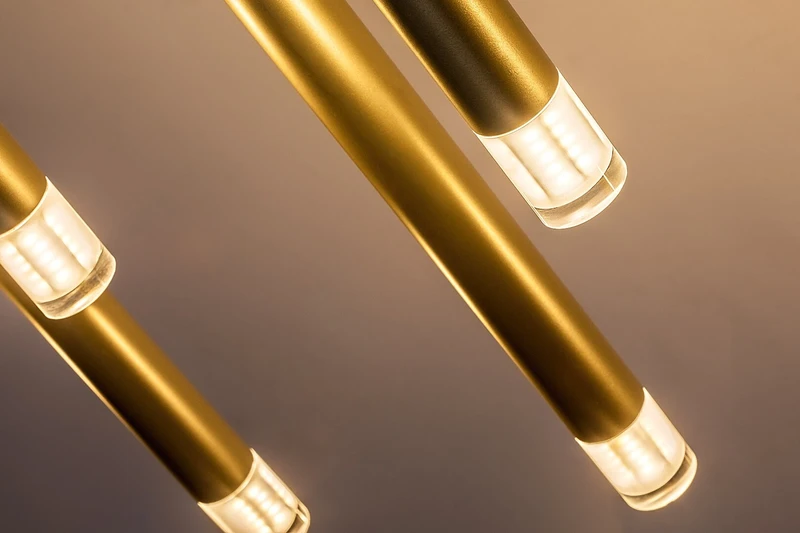 Ramira – LED пендел в златно с прозрачен акрил, 960мм, 10×G9, IP20