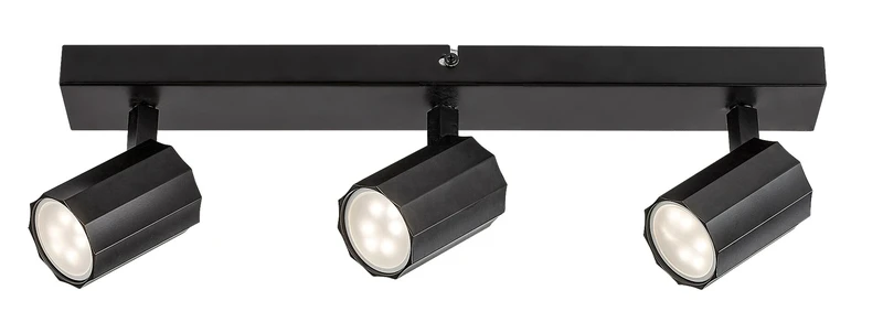 LED плафони Rogelio – LED плафон с 3 тела в черен мат, 430мм, 3×GU10