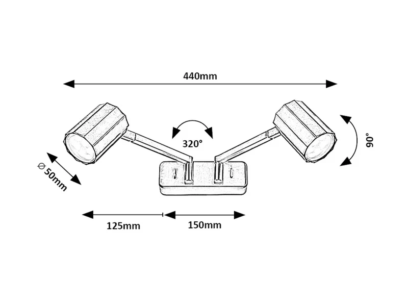 Karter – LED аплик с 2 тела в черен мат, 440×75мм, 2×GU10, IP20