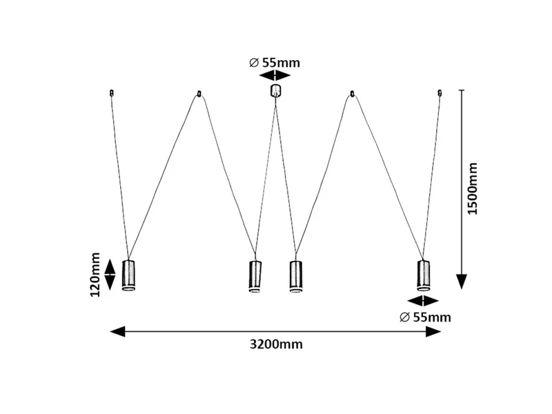 Senobia – модерен LED пендел в черно с бели абажури, 4×GU10, 300–3200мм